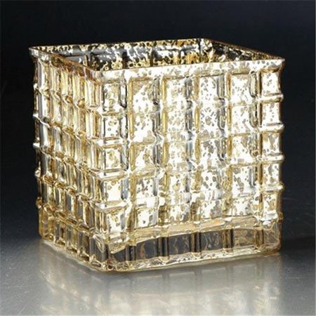 DIAMOND STAR Diamond Star 57060 6 x 6 x 6 in. Square Glass Candle Holder; Gold 57060
